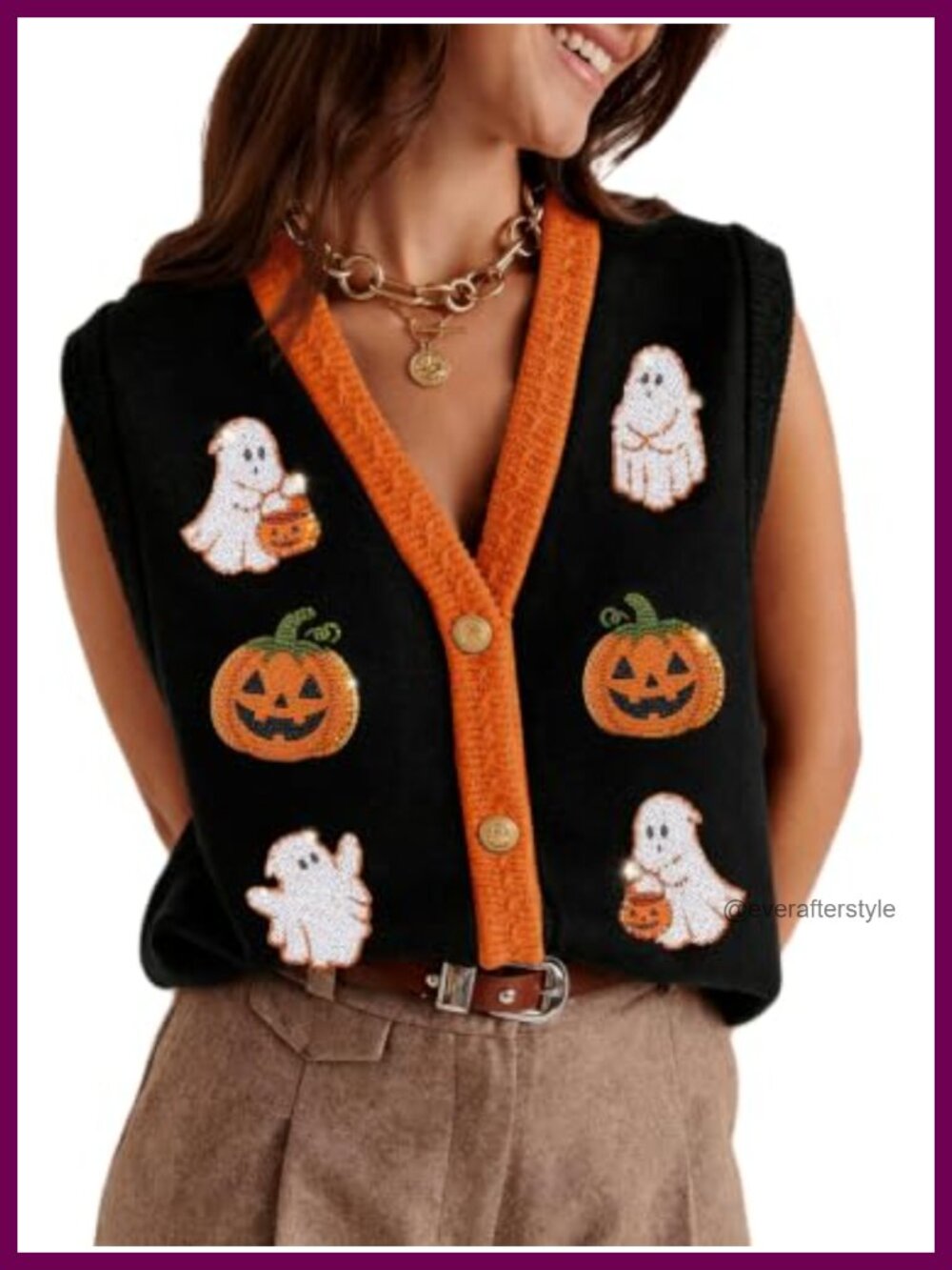 Sleeveless Button Down Sweater Vest V-Neck Halloween Sequin Knit Tank Top